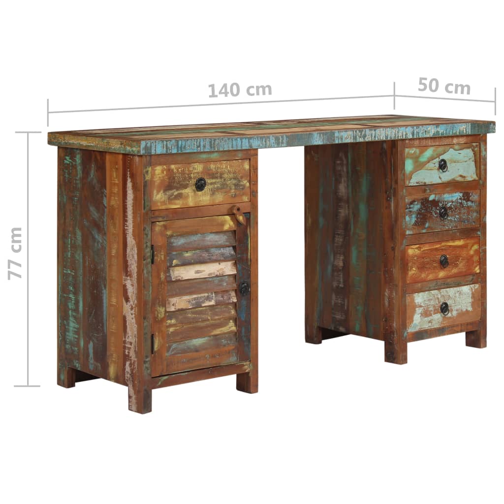 vidaXL Escritorio con pedestal madera maciza reciclada 140x50x77 cm