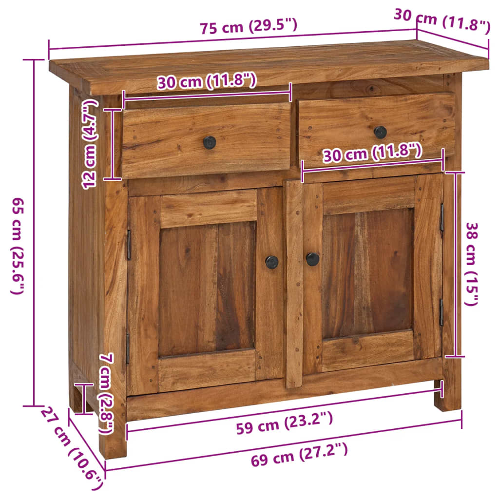 vidaXL Aparador de madera maciza de caoba 75x30x65 cm