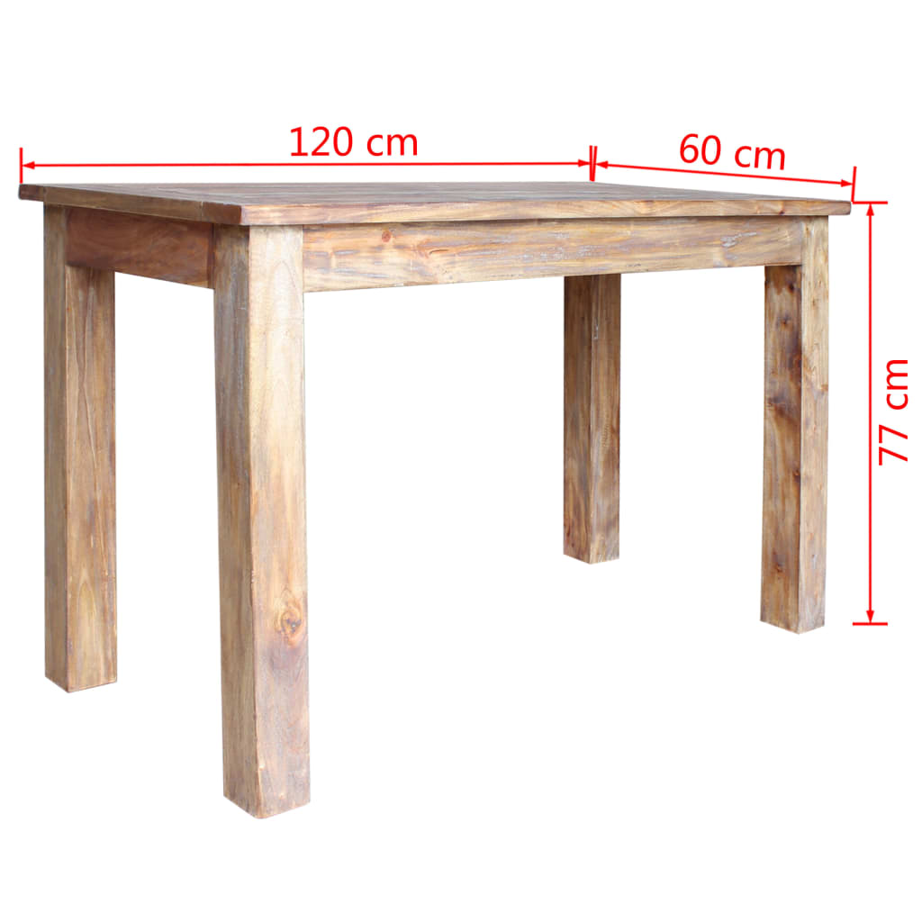 vidaXL Mesa de comedor de madera maciza de caoba 120x60x77 cm