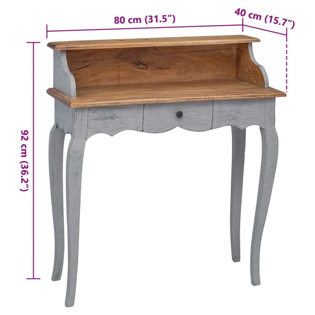 vidaXL Escritorio de madera maciza de caoba 80x40x92 cm