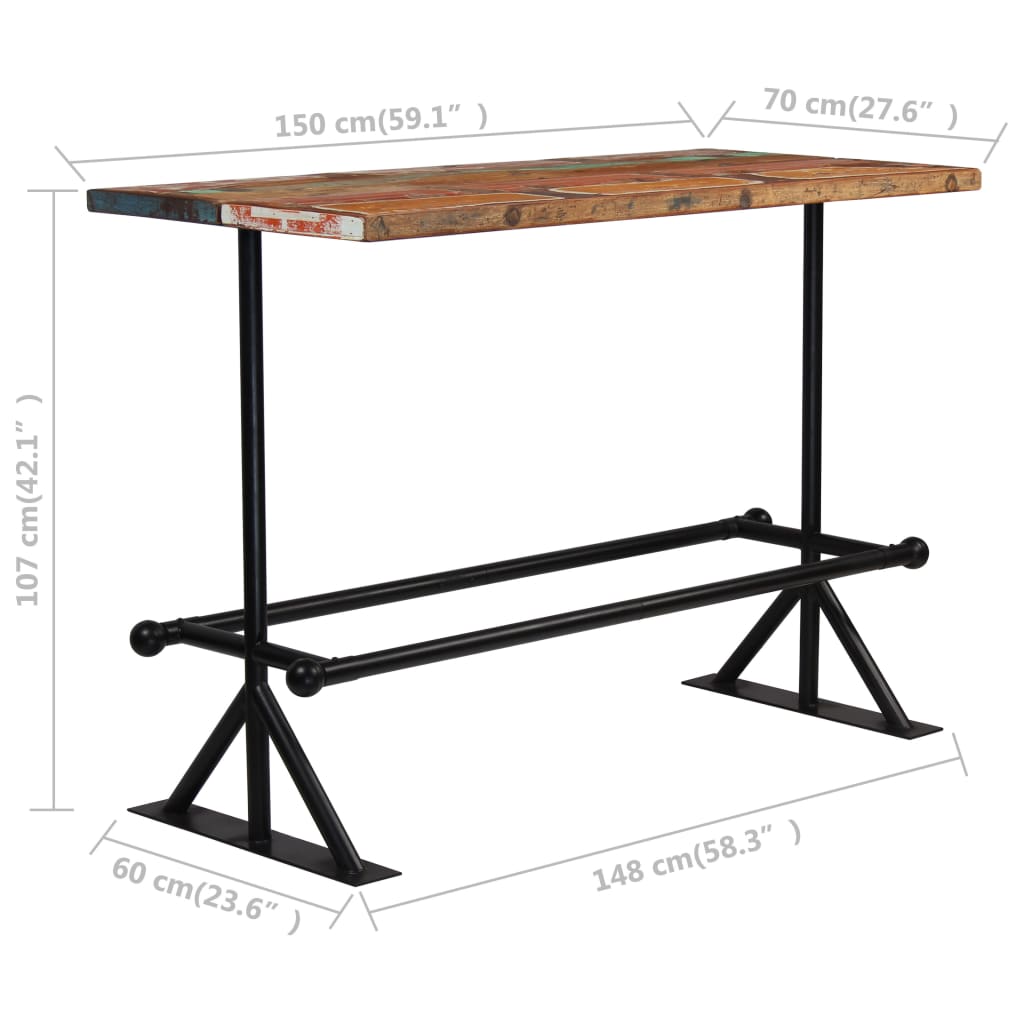 vidaXL Mesa de bar de madera maciza reciclada multicolor 150x70x107 cm