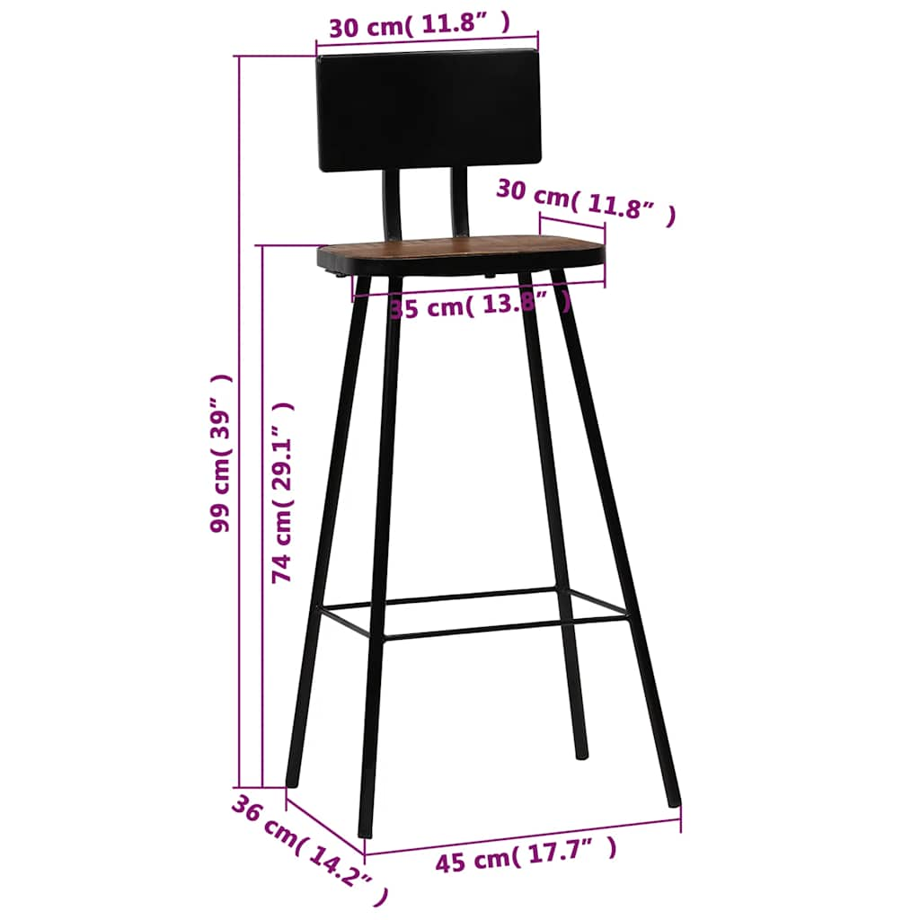 vidaXL Taburetes de cocina 2 unidades madera maciza reciclada