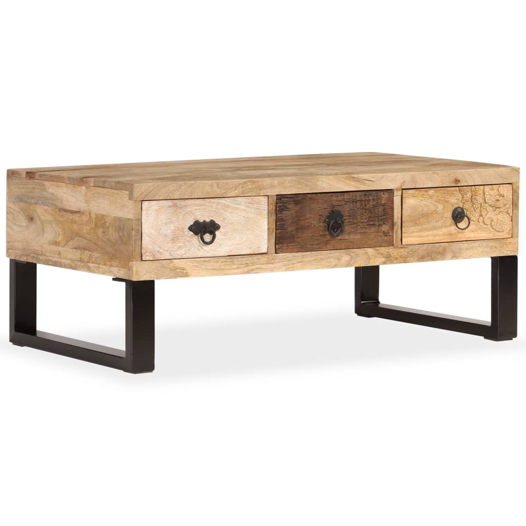 vidaXL Mesa de centro con 3 cajones madera maciza de mango 90x50x35 cm