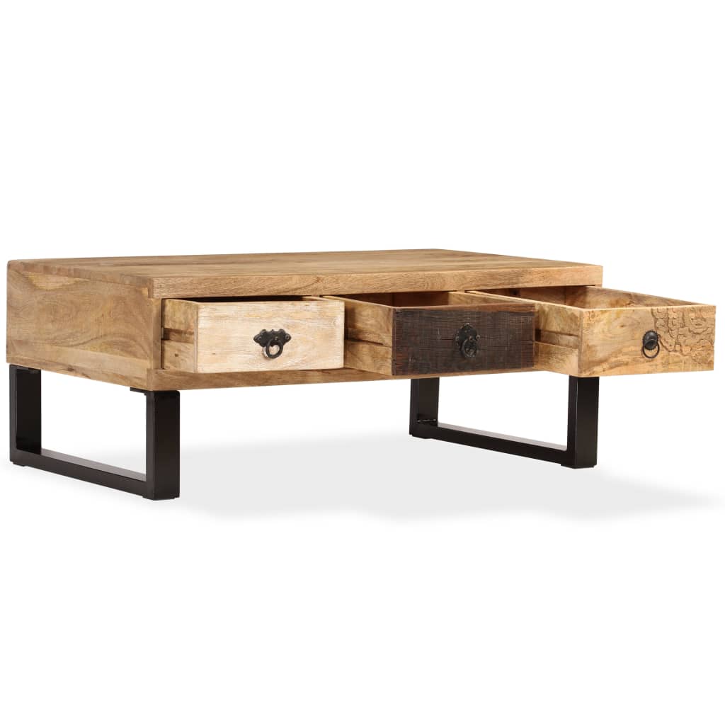 vidaXL Mesa de centro con 3 cajones madera maciza de mango 90x50x35 cm