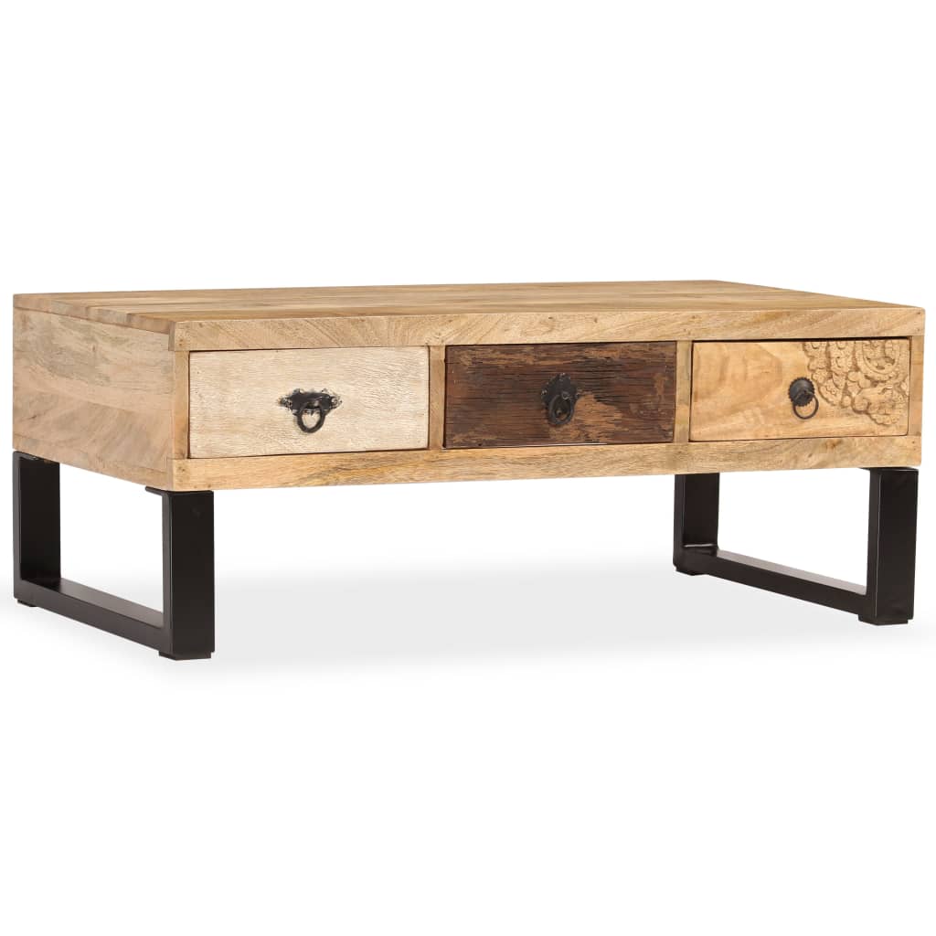 vidaXL Mesa de centro con 3 cajones madera maciza de mango 90x50x35 cm