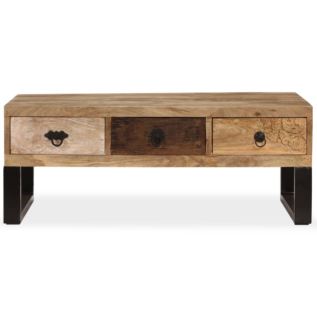 vidaXL Mesa de centro con 3 cajones madera maciza de mango 90x50x35 cm