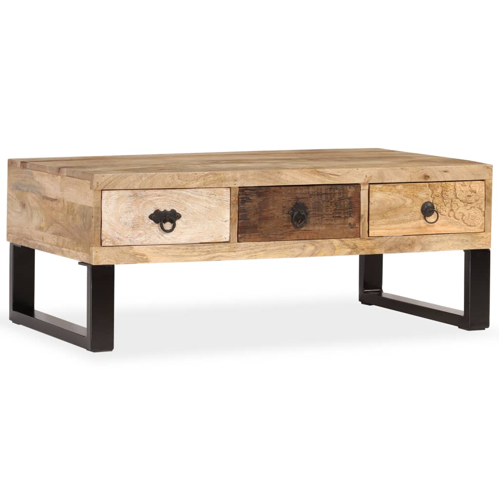 vidaXL Mesa de centro con 3 cajones madera maciza de mango 90x50x35 cm