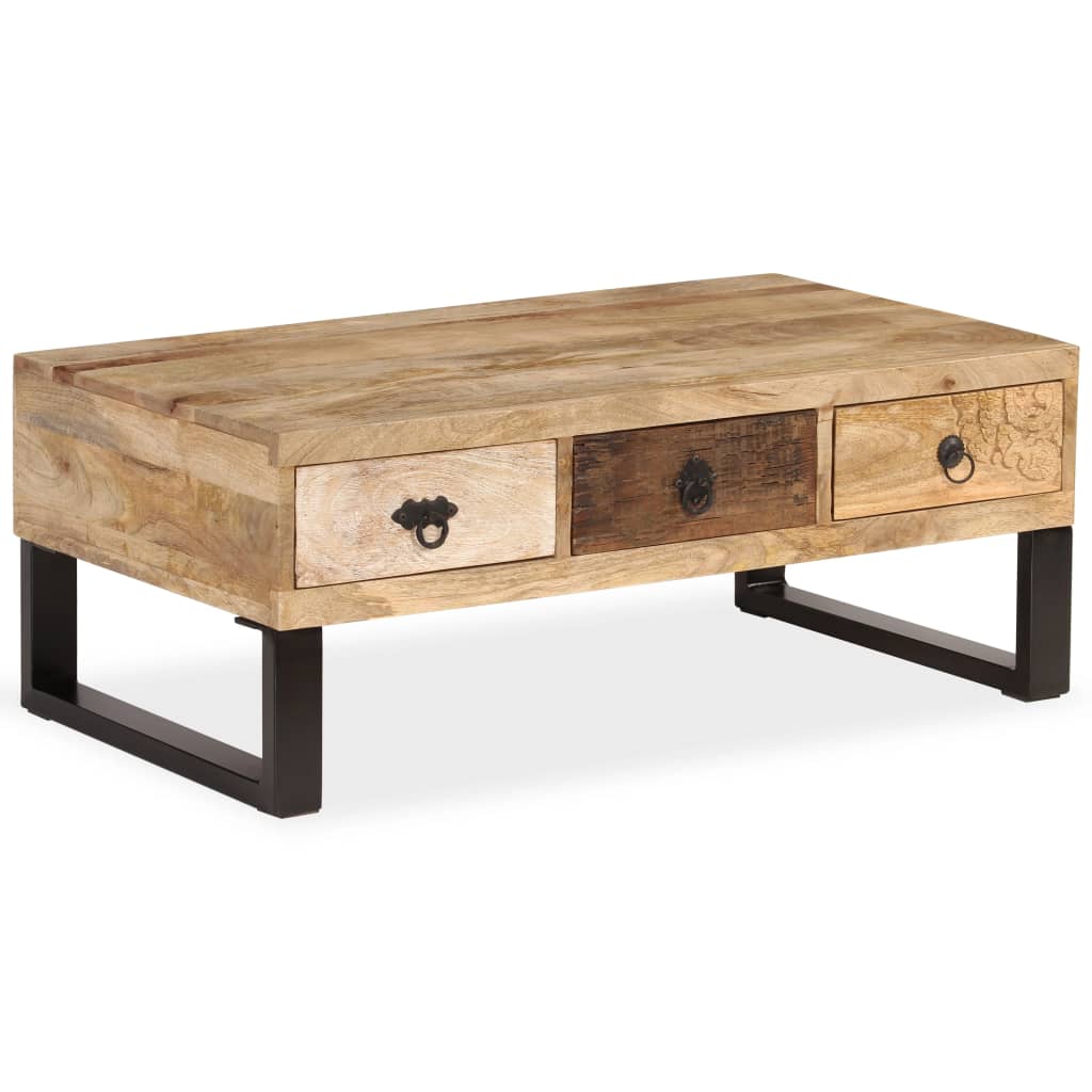 vidaXL Mesa de centro con 3 cajones madera maciza de mango 90x50x35 cm