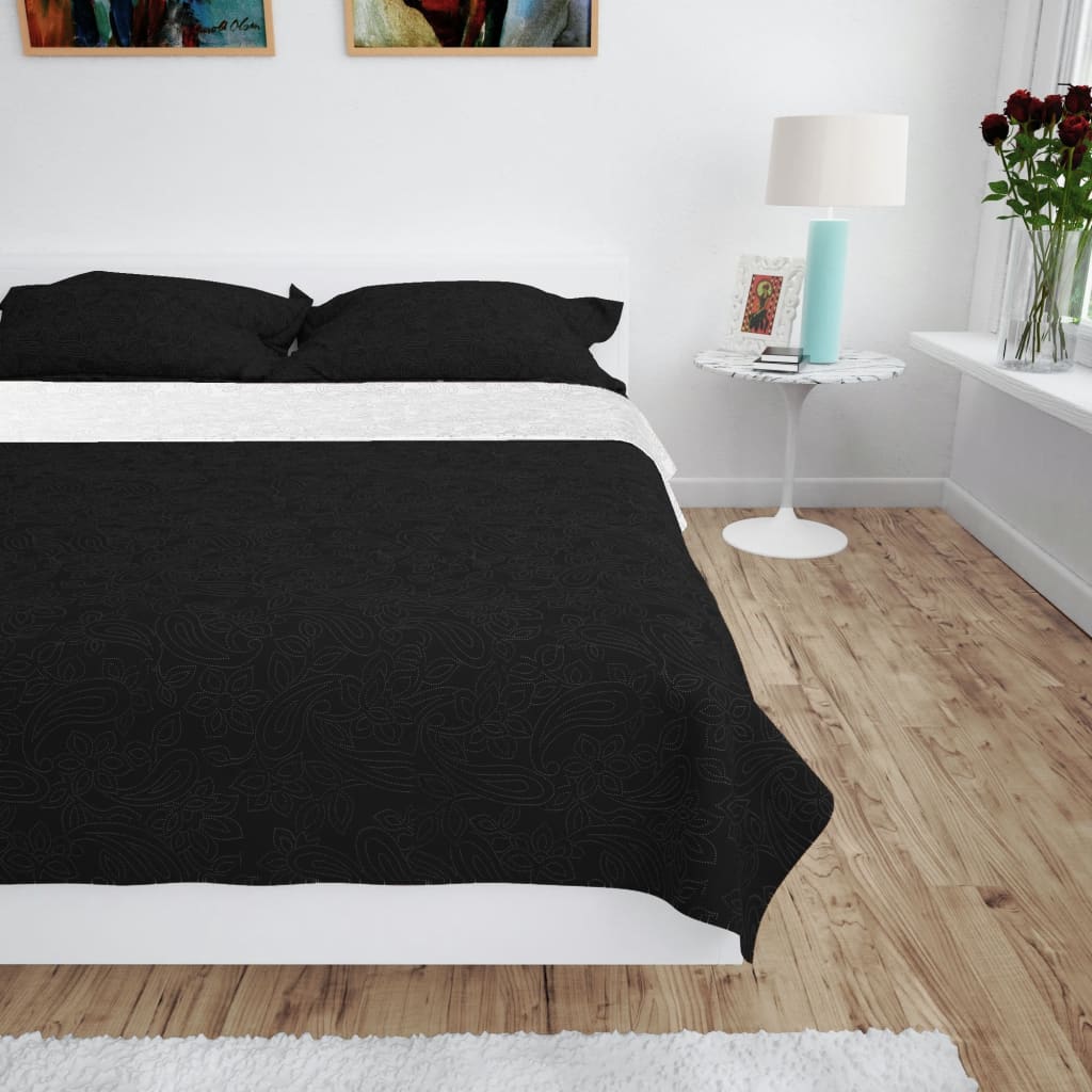 vidaXL Cubrecama acolchado doble cara 170x210 cm blanco y negro