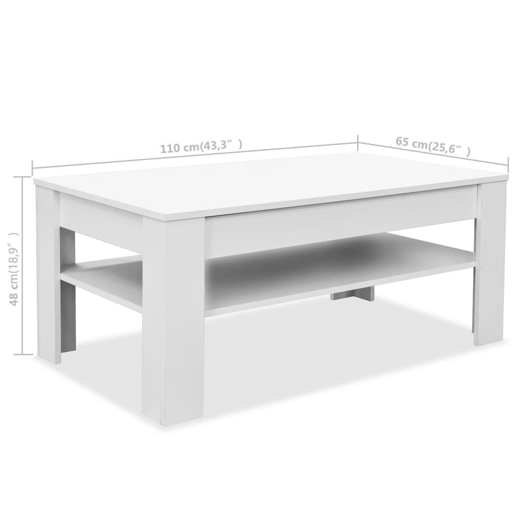 vidaXL Mesa de centro madera de ingeniería blanco 110x65x48 cm