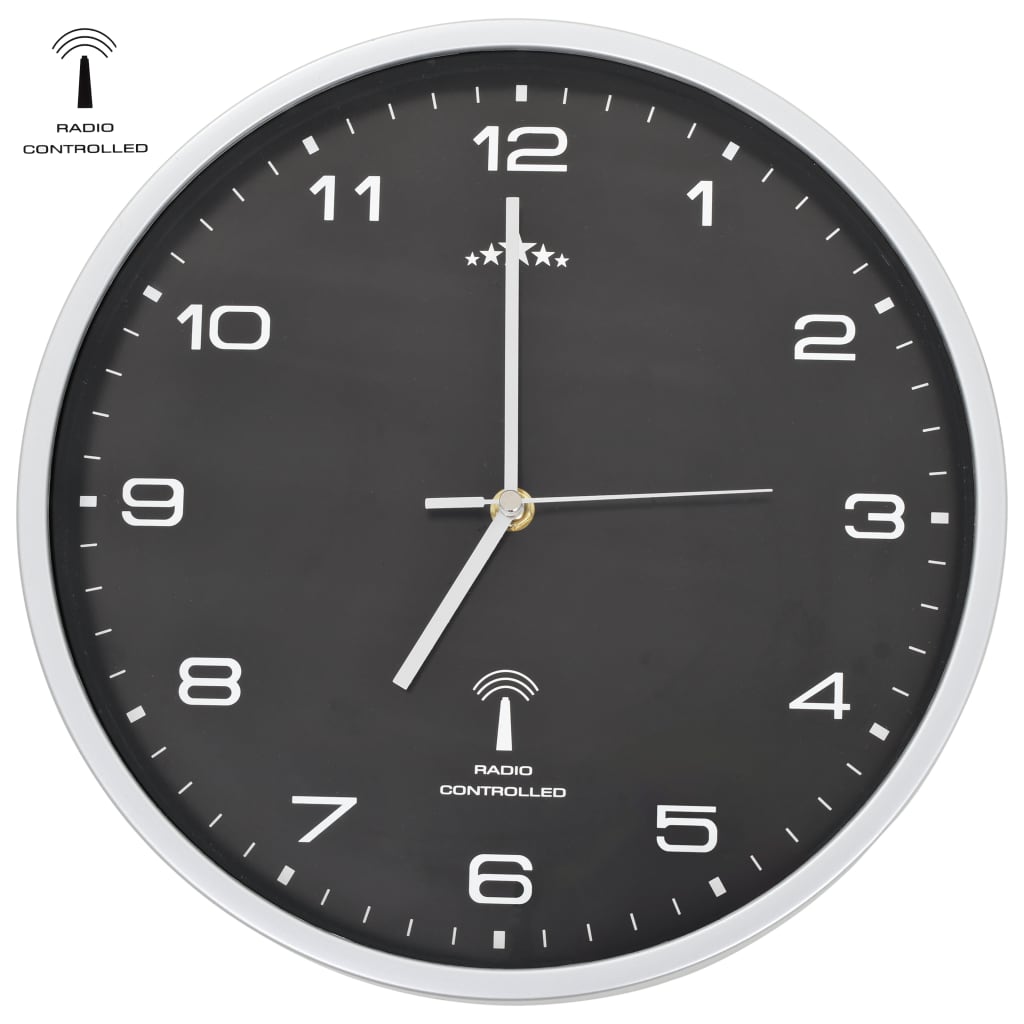 vidaXL Reloj de pared radiocontrol movimiento de cuarzo 31 cm negro