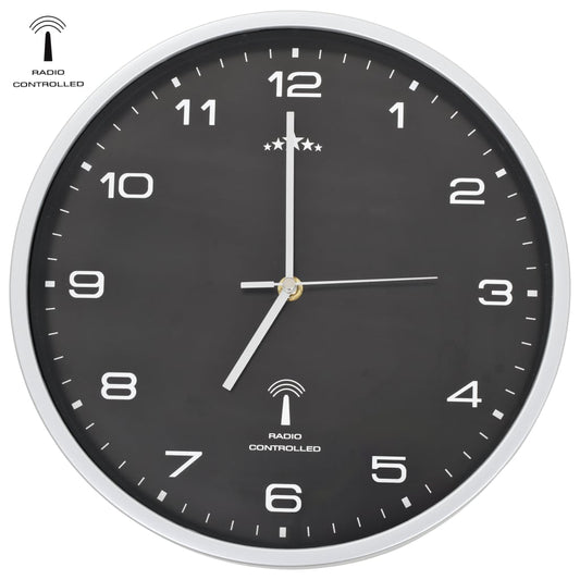 vidaXL Reloj de pared radiocontrol movimiento de cuarzo 31 cm negro