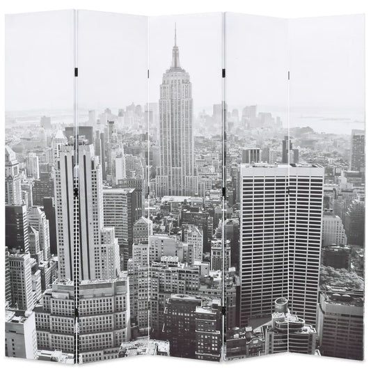 vidaXL Biombo divisor plegable 200x170 cm Nueva York blanco y negro