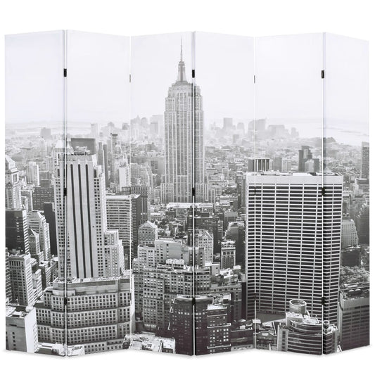 vidaXL Biombo divisor plegable 228x170 cm Nueva York blanco y negro