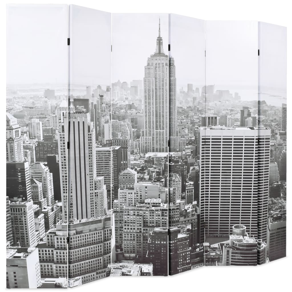 vidaXL Biombo divisor plegable 228x170 cm Nueva York blanco y negro