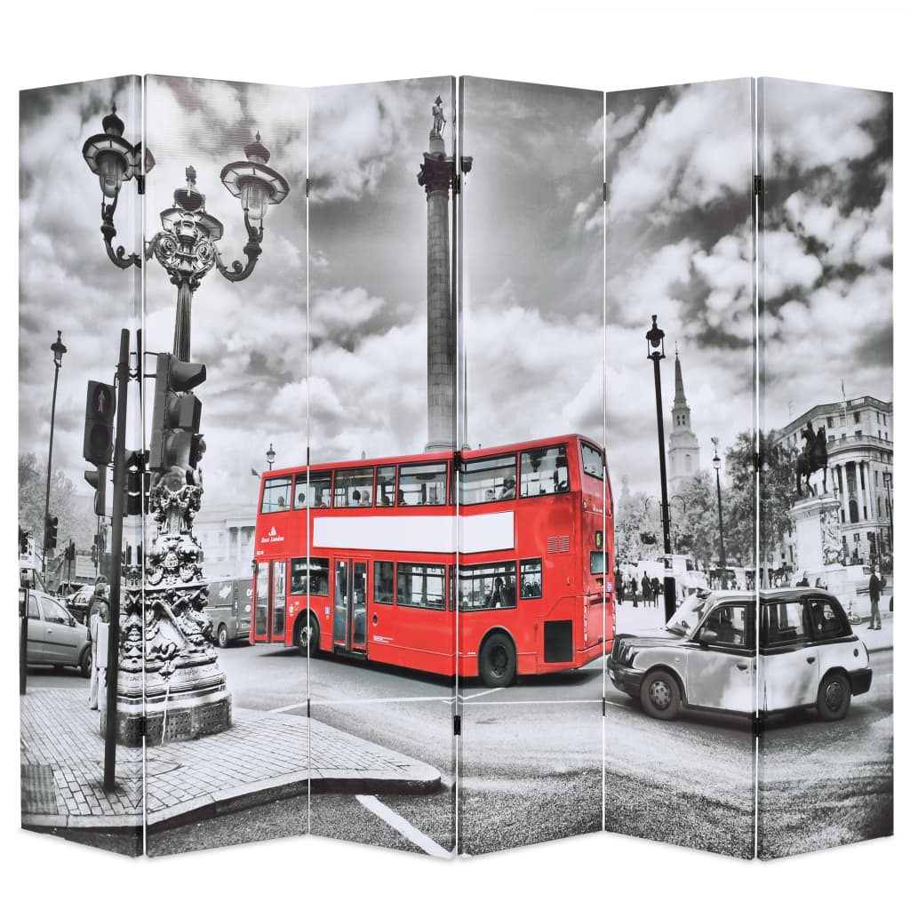 vidaXL Biombo divisor plegable 228x170 cm bus Londres blanco y negro