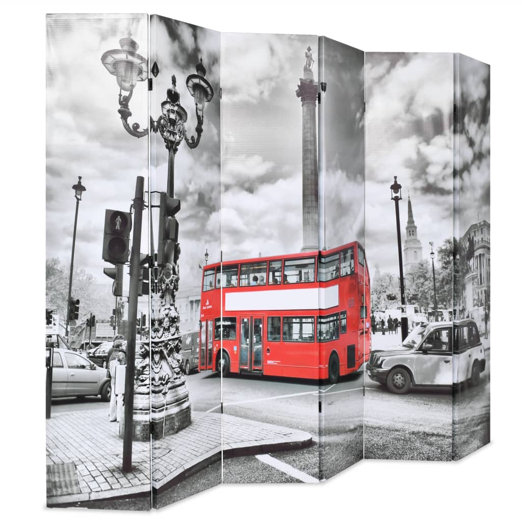 vidaXL Biombo divisor plegable 228x170 cm bus Londres blanco y negro