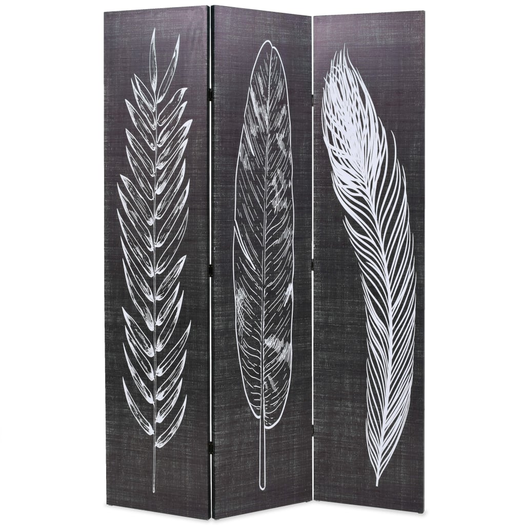 vidaXL Biombo divisor plegable 120x170 cm plumas blanco y negro