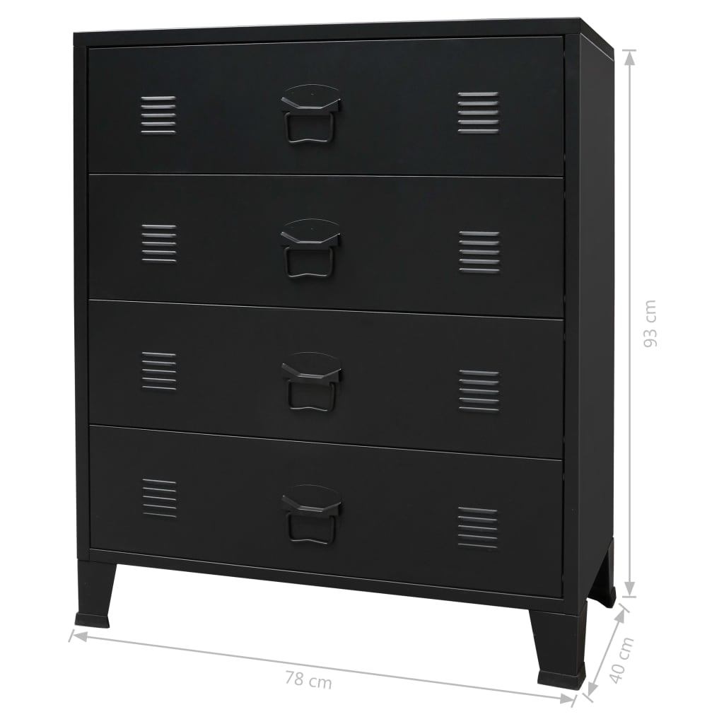 vidaXL Cajonera metálica de estilo industrial 78x40x93 cm negro