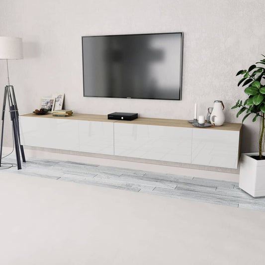 vidaXL Mueble de TV 2 piezas madera ingeniería blanco brillo y roble