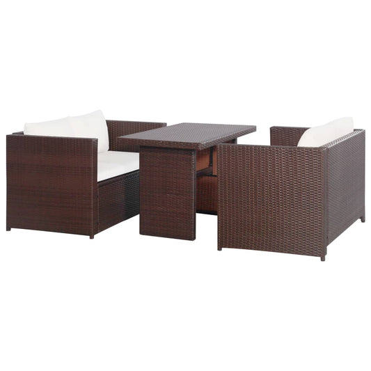 vidaXL Set muebles de jardín 3 pzas con cojines ratán sintético marrón