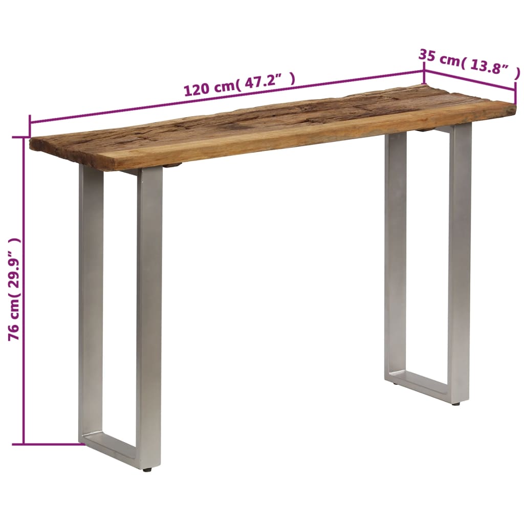 vidaXL Mesa consola madera reciclada y acero 120x35x76 cm