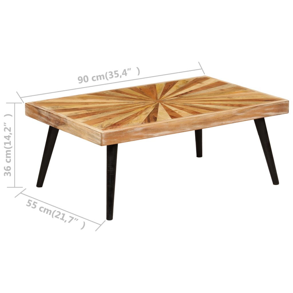 vidaXL Mesa de centro de madera de mango maciza 90x55x36 cm