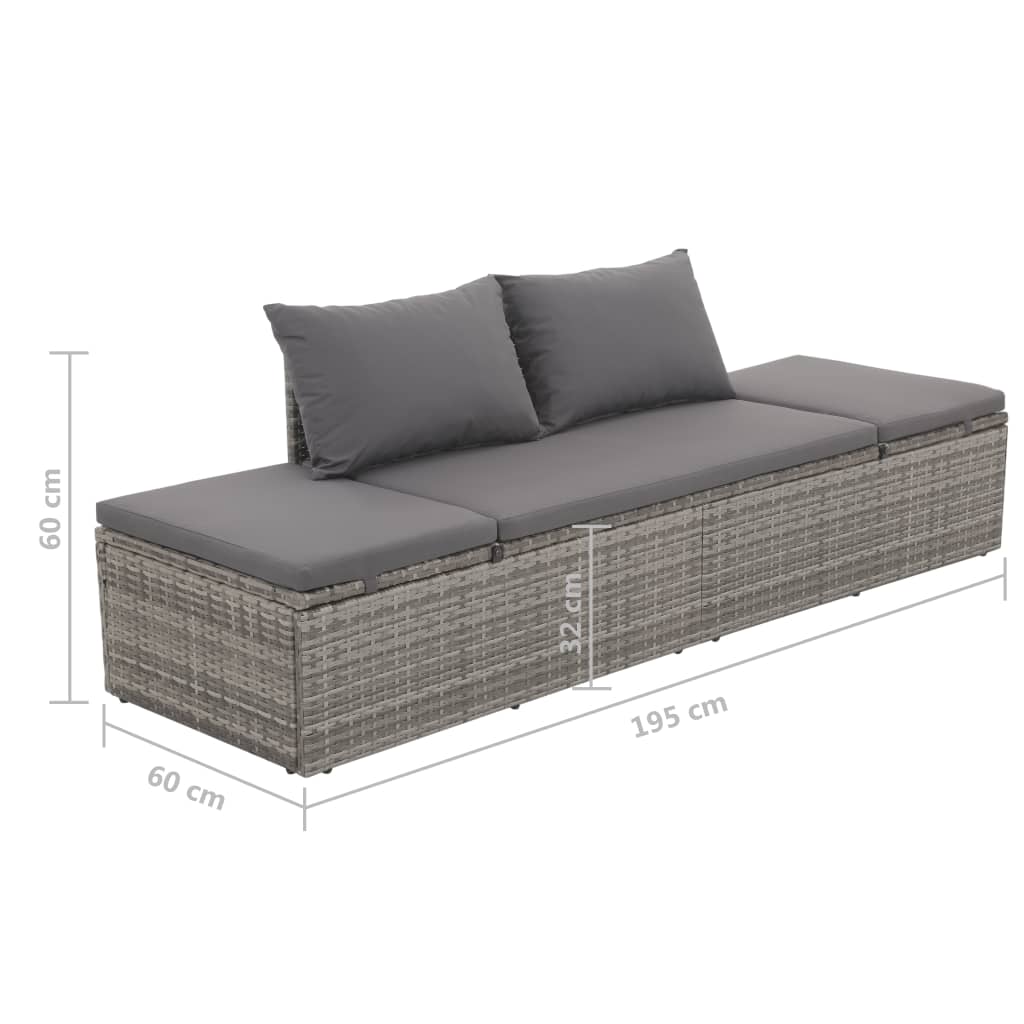 vidaXL Cama de jardín 195x60 cm ratán sintético gris