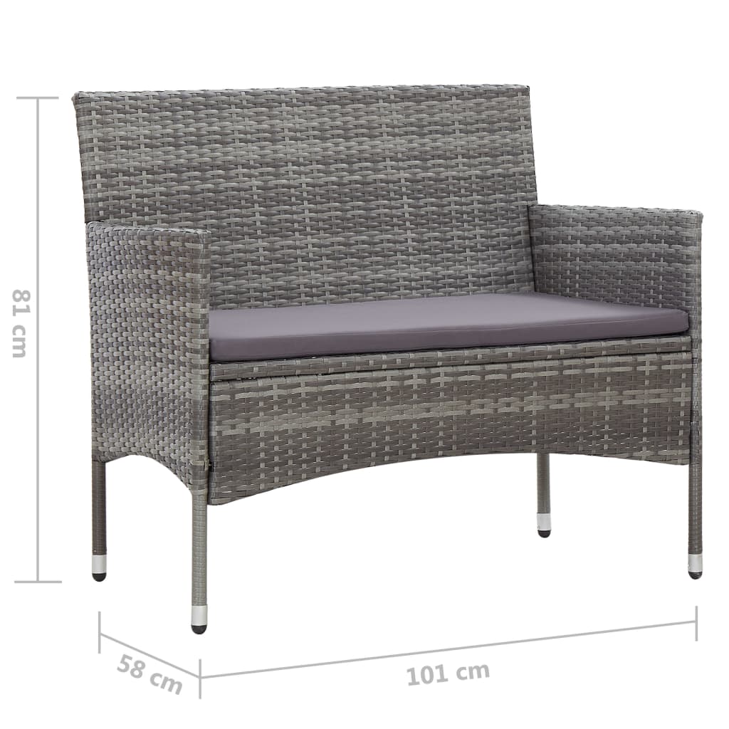 vidaXL Banco de jardín 105 cm ratán sintético gris