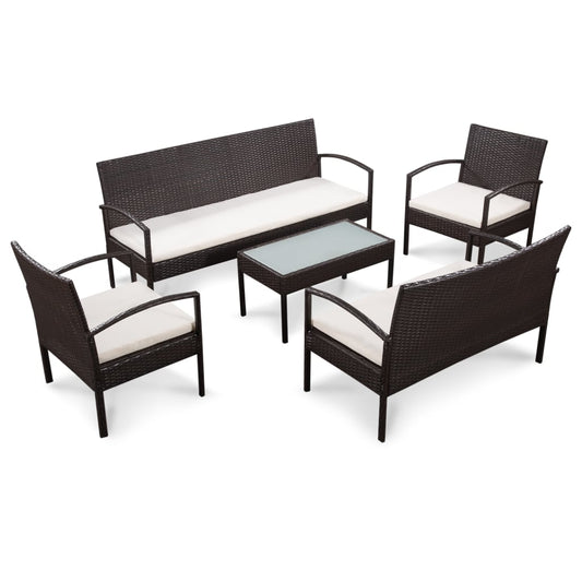 vidaXL Set muebles de jardín 5 piezas y cojines ratán sintético marrón