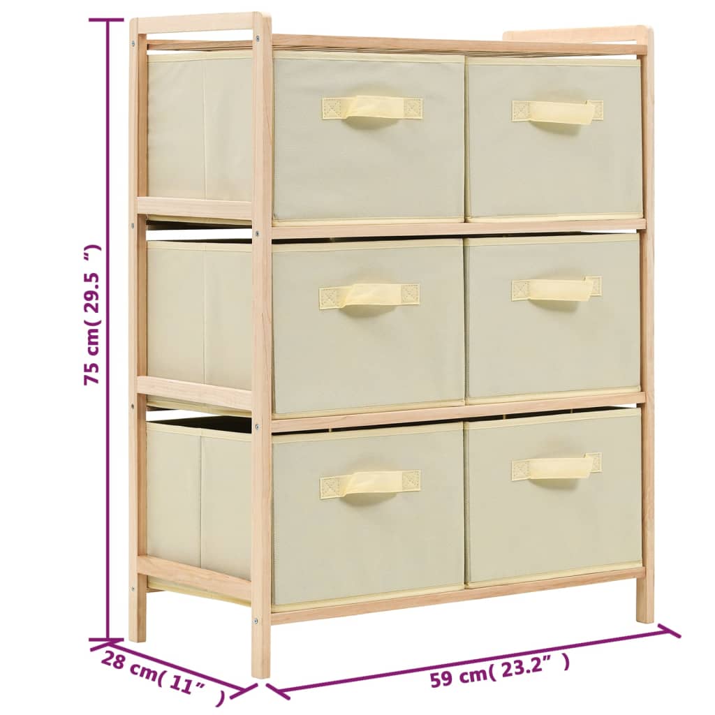 vidaXL Estantería de almacenaje 6 cestas de tela madera de cedro beige