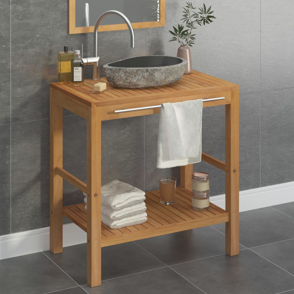 vidaXL Mueble tocador madera teca maciza con lavabo de piedra de río