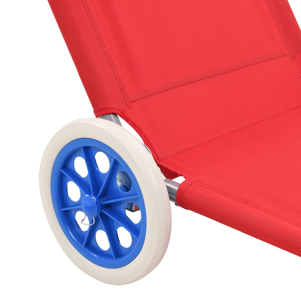 vidaXL Tumbona plegable con toldo y ruedas acero roja