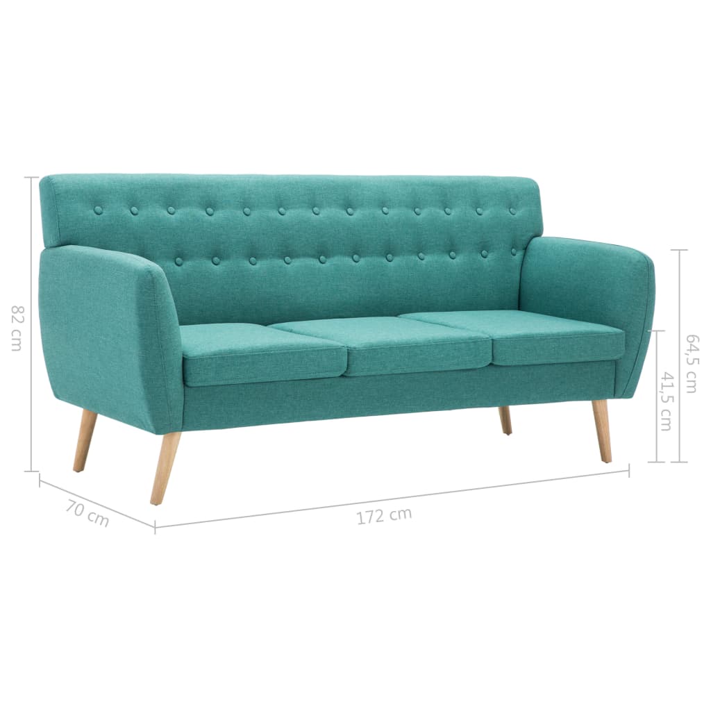 vidaXL Sofá de 3 plazas tapizado de tela verde 172x70x82 cm