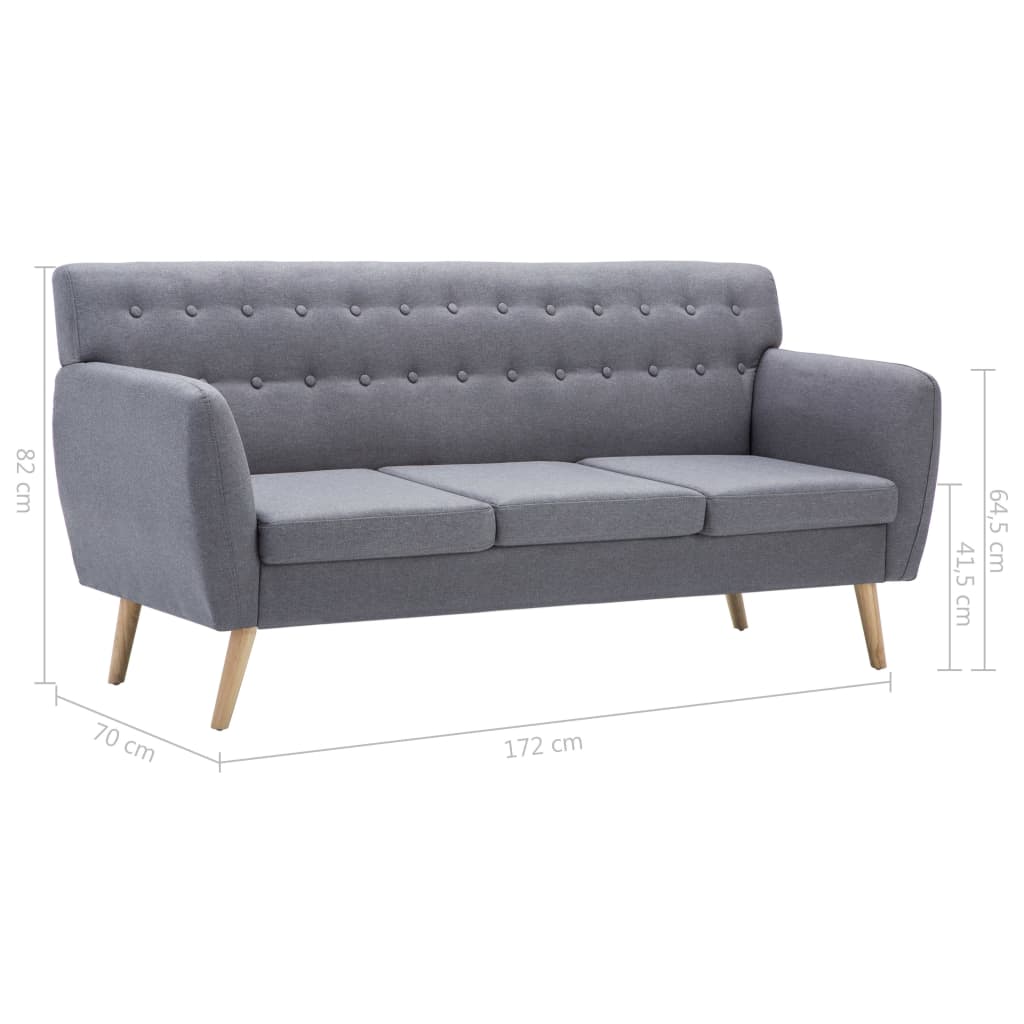 vidaXL Sofá de 3 plazas tapizado de tela gris claro 172x70x82 cm