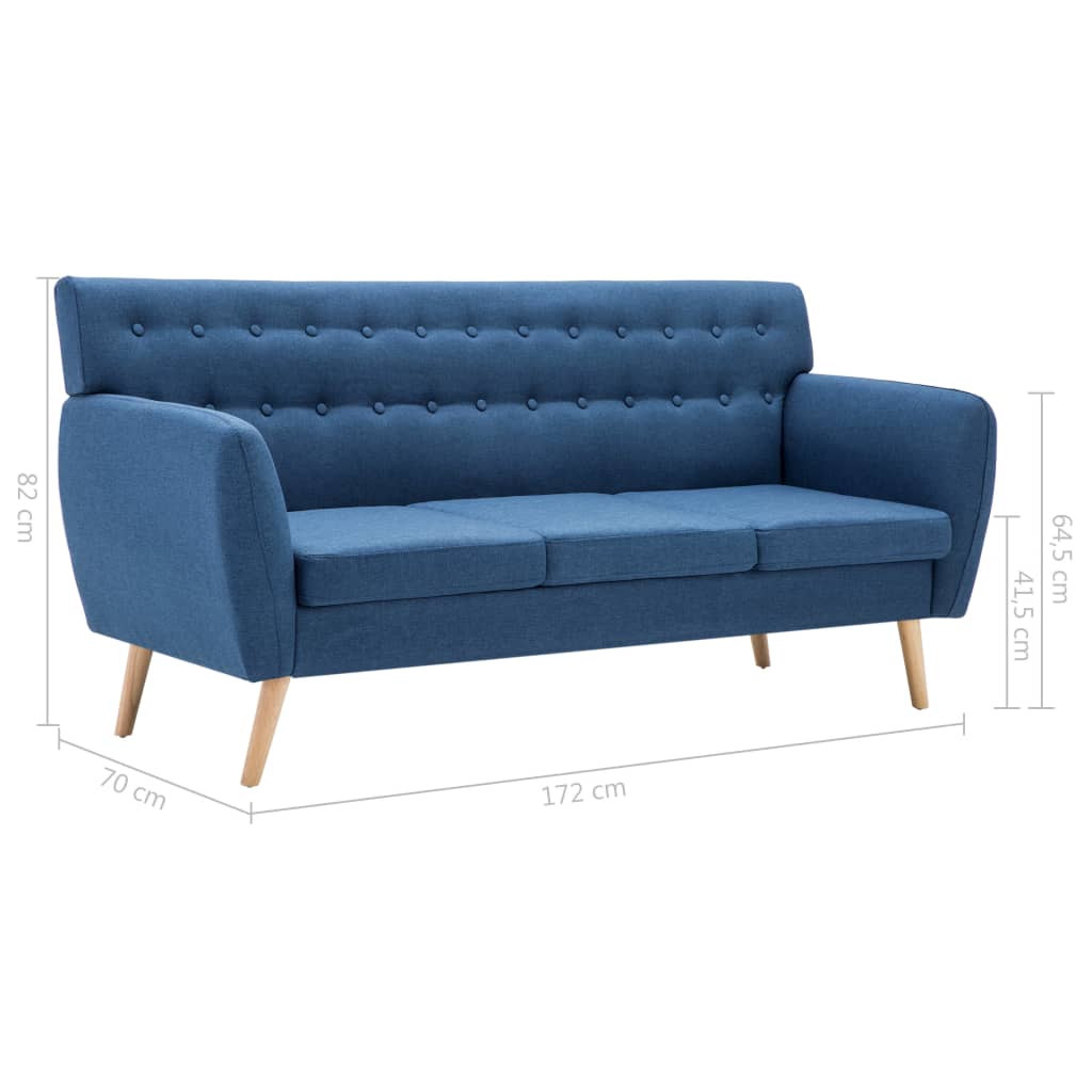 vidaXL Sofá de 3 plazas tapizado de tela azul 172x70x82 cm