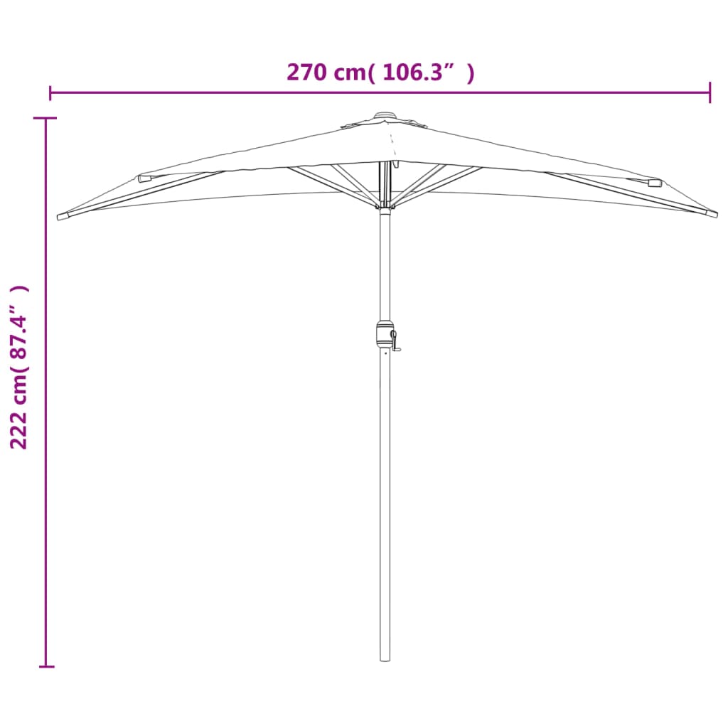 vidaXL Sombrilla de balcón semicircular palo aluminio verde 270x144cm