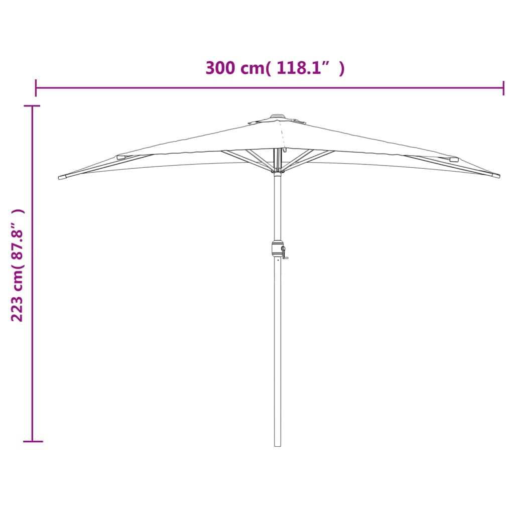 vidaXL Sombrilla de balcón semicircular palo aluminio arena 300x155cm