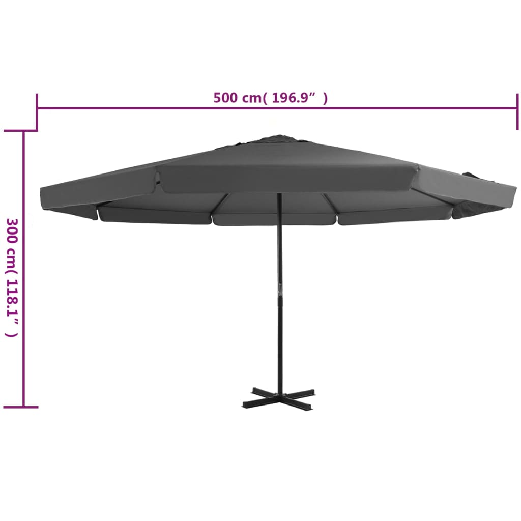 vidaXL Sombrilla de jardín con palo de aluminio gris antracita 500 cm