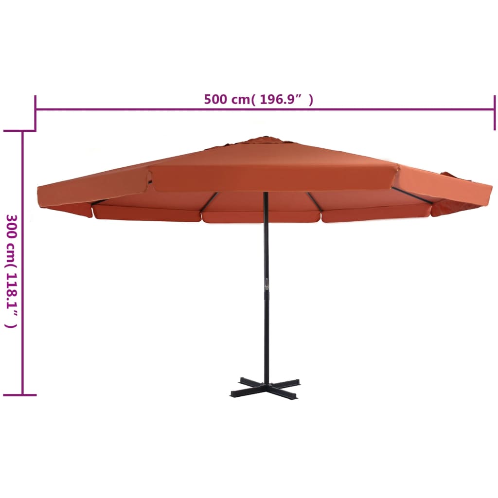 vidaXL Sombrilla de jardín con palo de aluminio 500 cm terracota