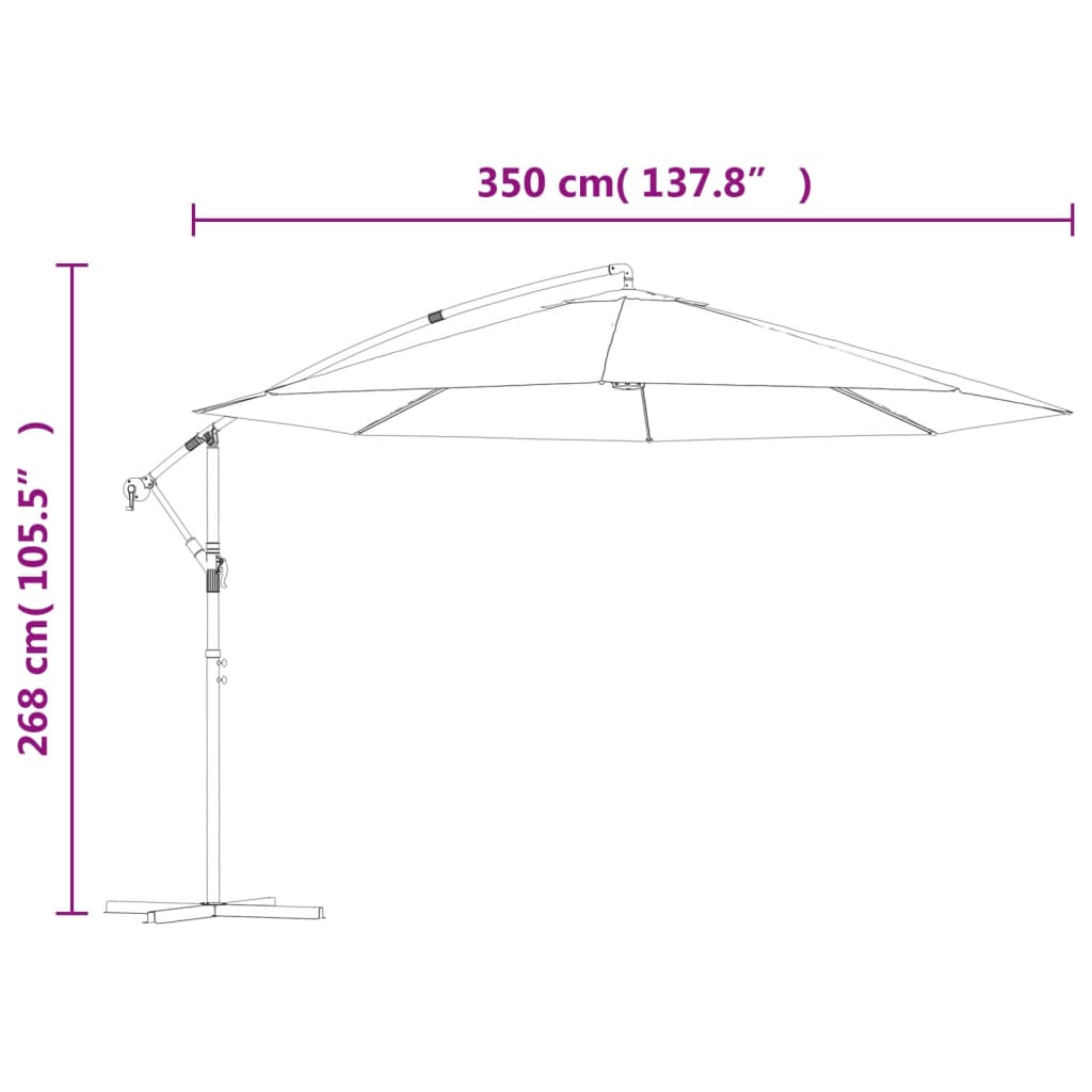 vidaXL Sombrilla voladiza con poste de aluminio 350 cm rojo burdeos