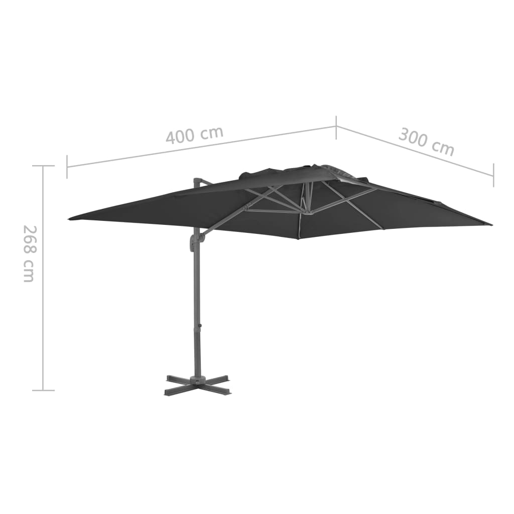 vidaXL Sombrilla jardín voladiza palo de aluminio antracita 400x300 cm