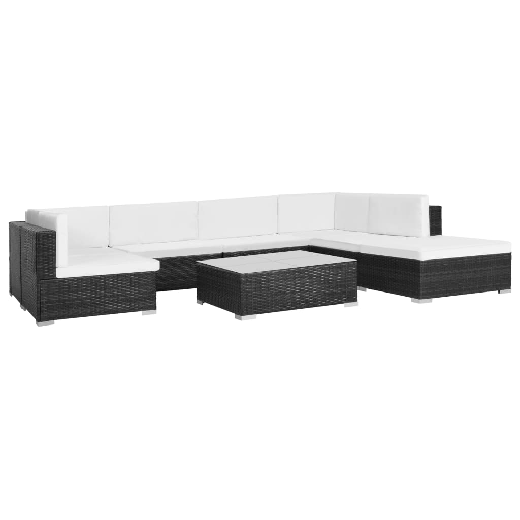 vidaXL Set muebles de jardín 8 piezas y cojines ratán sintético negro