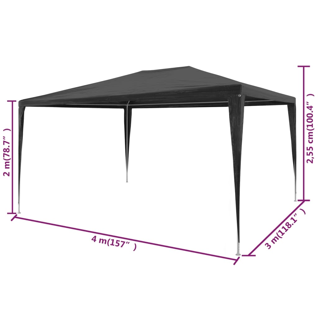 vidaXL Carpa para fiestas PE gris antracita 3x4 m