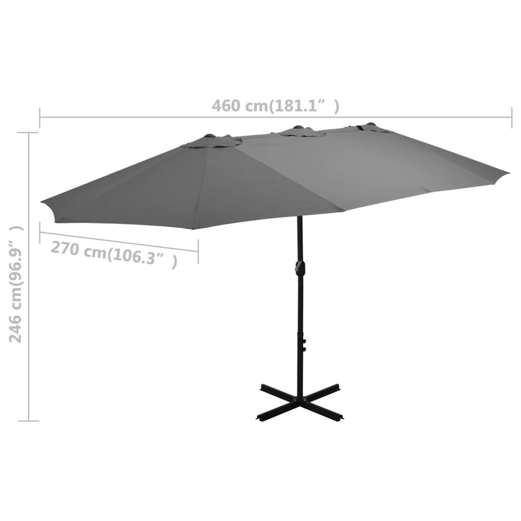 vidaXL Sombrilla de jardín con palo de aluminio 460x270 cm antracita