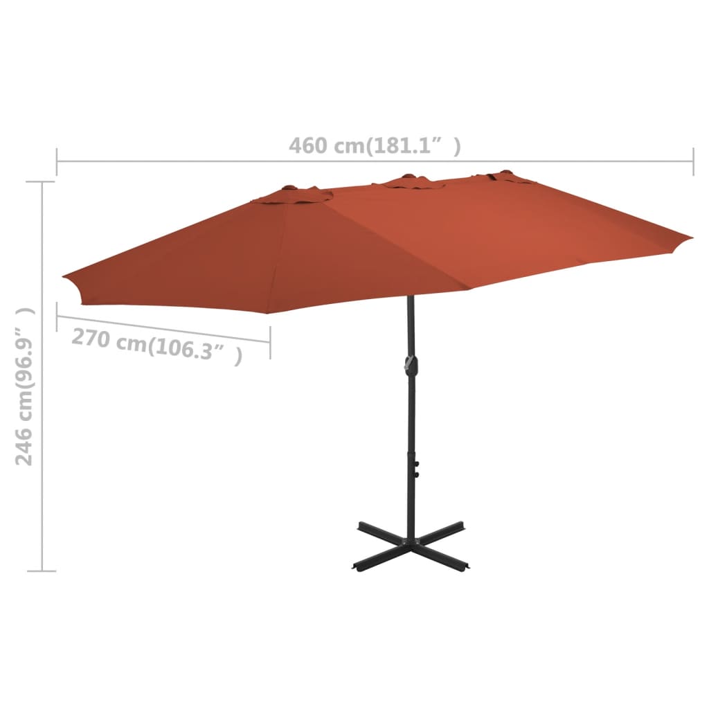 vidaXL Sombrilla de jardín con palo de aluminio terracota 460x270 cm