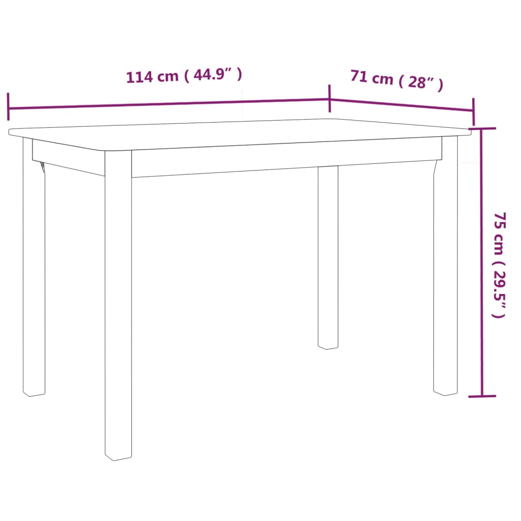 vidaXL Mesa de comedor de madera maciza de caucho blanca 114x71x75 cm