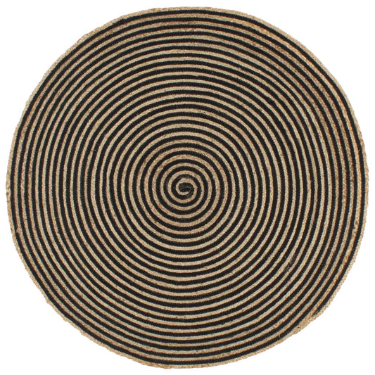 vidaXL Alfombra de yute tejida a mano diseño espiral negro 90 cm