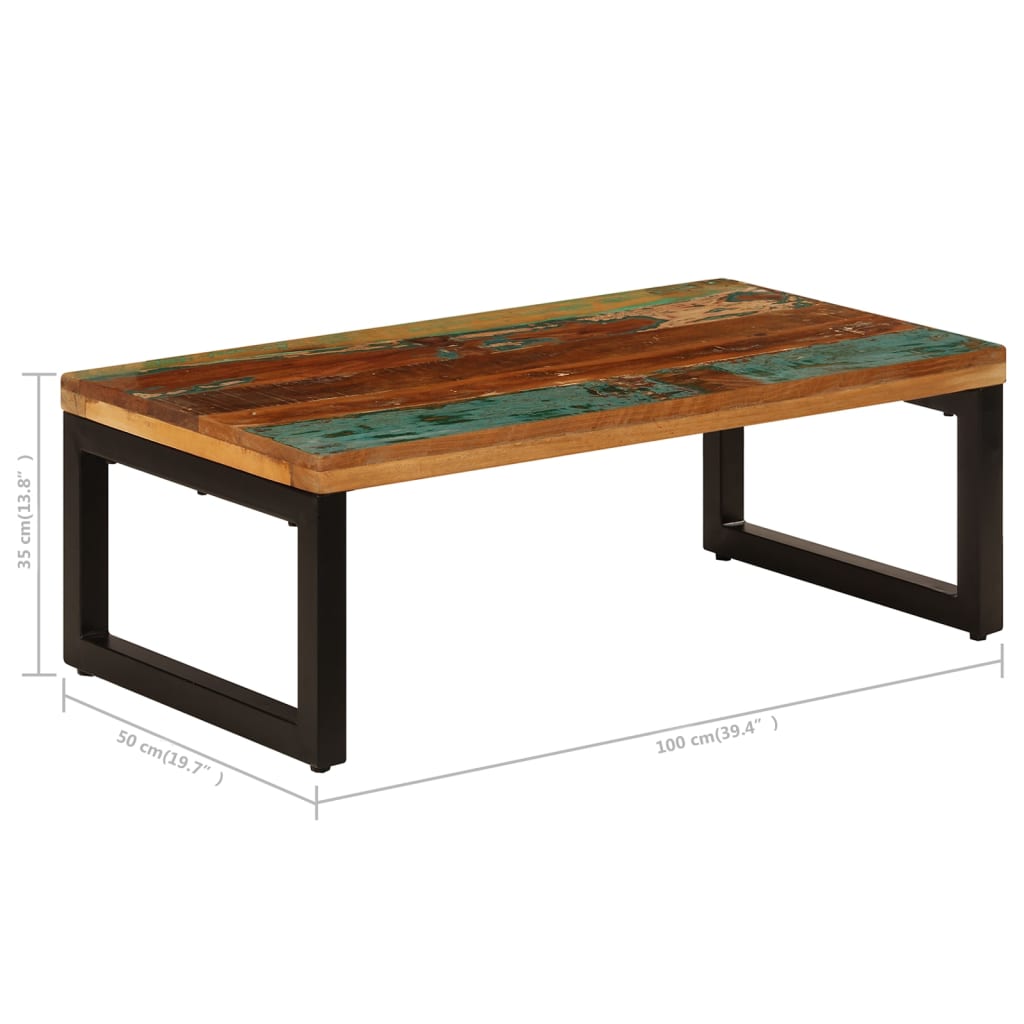 vidaXL Mesa de centro de madera maciza reciclada y acero 100x50x35 cm