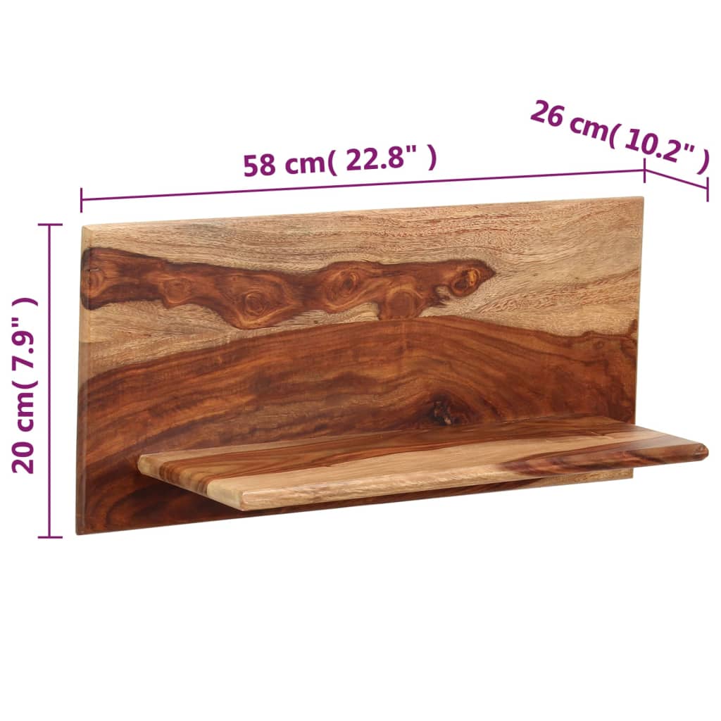 vidaXL Estantes de pared 2 uds madera maciza de sheesham 58x26x20 cm